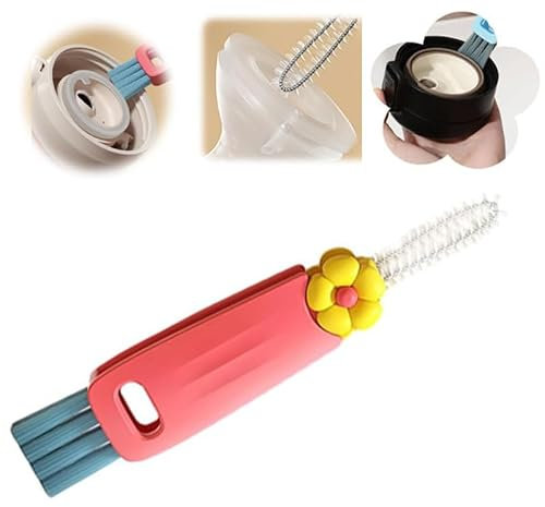 2025 New 3 in 1 Cup Lid Cleaning Brush, Multifunctional Lid Cleaner Brush for Baby Bottle Gap Tight Spaces Cup, Portable Crevice Cleaning Brush Set (A-Red)
