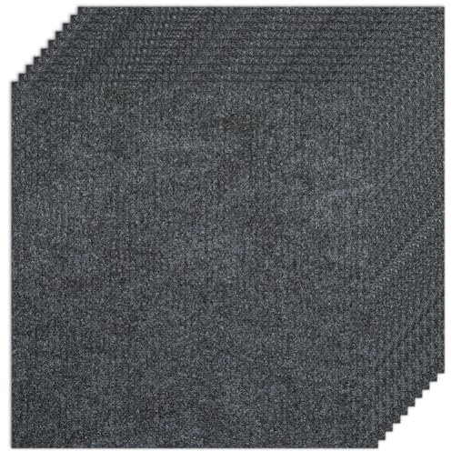 CREATCABIN 10Pcs Carpet Tiles Peel and Stick 12 x 12 Square Carpet Floor Tile Non-Slip Soft Padded Carpet Tiles Self Adhesion Floor Mat for DIY Flooring Home Pets Living Room Bedroom Dark Gray