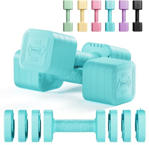 Dripex Lot de 2 Haltères Musculation Réglables 2,5 kg 5 kg 7,5kg 10kg Poids Musculation avec Poignée pour Femme Homme Gym à Domicile Entraînement (Quadrilatère 2 x 5 kg - Bleu)