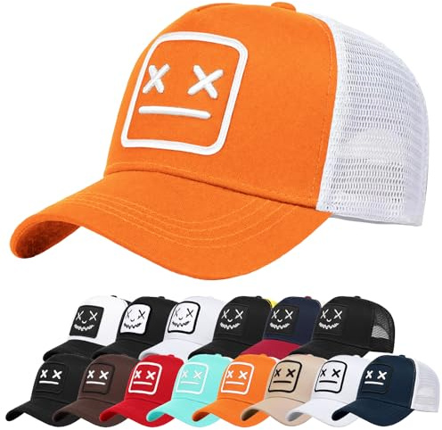 Enwokran Gorra de béisbol Hombre Quirky Bizarre Bordado Sombreros Gorras de Camionero Hip Hop Malla Ajustable Espalda UPF 50+ Protección UV Verano Sombrero para El Sol Gorra Deportiva (Naranja)