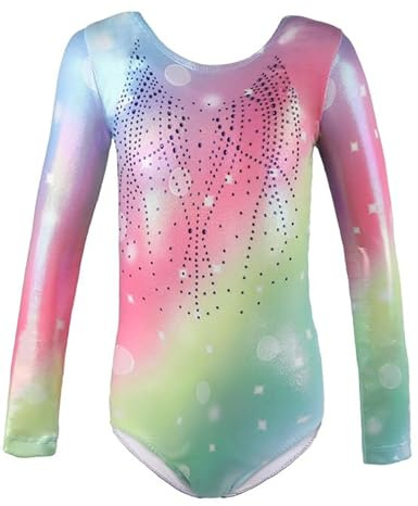 ANTLOOWW Ragazze Ginnastica Leotards Manica Lunga Bambini Colore Gradiente Ginnastica Leotard Glittering Ballet Dancewear Formazione Leotard per 3-14 anni (Viola, 110)