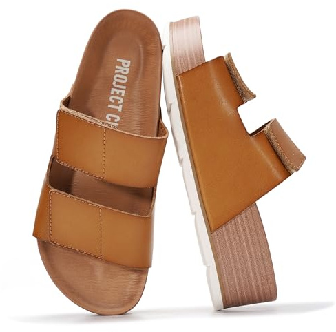 Project Cloud 100% Genuine Leather Platform Sandals Women Footwear-Beach Essentials Summer Wedges with Plush and Soft Insole-Non Slip&Lightweight Wedge Sandals For Women 2026 (Pismo, DSANVLEA,7M)