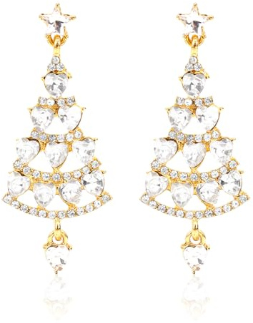 Boucles d'Oreilles Or pour Sapin de Noël, Boucles d'Oreilles Pendantes de Noël en Diamant et Zircon Brillant Bijoux Fête pour Femmes