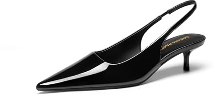 DREAM PAIRS Women's Kitten Heels Slingback Low Closed Toe Comfortable Pumps Pointed Toe Wedding Party Elegant Dress Shoes,Size 8,Black-Pat,SDPU25093W