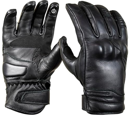 MDM Läder motorhandskar herr i retrostil – antislip grepp, knogskydd och touchscreen-funktion – svart