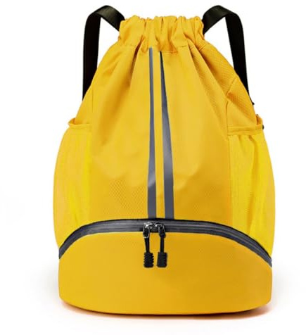 SSDH Borsa da Palestra con Coulisse,Sacca Sportiva Impermeabile Uomo Donna con Compartimento Scomparto per Scarpe,Cerniera e Tasche in Rete per Bottiglie D'acqua per Sport Nuoto Viaggi (Giallo)