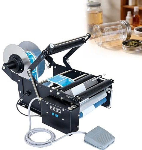 Elektrisk Etiketteringsmaskin För Rundade Flaskor, Etikettapplikator, 30-40 Styck/Min, Halvautomatisk Etikettmaskin, För Plastflaskor, Diameter 20-100mm(Standard)