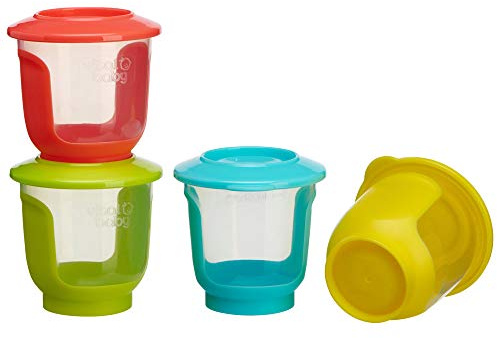 Vital Baby NOURISH Store & Wean Pots - Storage Pots with Soft Bases & Sides - Stackable - Leakproof lids - Bright Colours - BPA, Phthalate & Latex free - Ideal For Weaning & Snacks - 4pk 4oz / 120ml