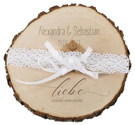 Herz & Heim® Ringkissen Baumscheibe mit Spitze - Liebe - Gravur der Namen und Datum