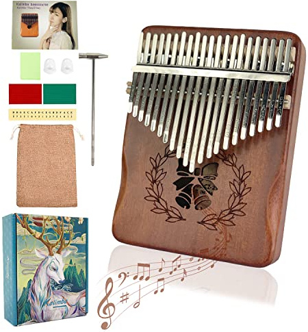 Kalimba 21 Teclas Piano de pulgar Kalimba Instrumentos Musicales Marimba piano de dedo Mbira portátil con Martillo de Afinación cancionero de aprendizaje y Accesorios (Campana de Mango)