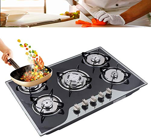 30 Gas Powered Cooker Stove,Tempered Glass Gas Stovetop 5 Burner Built-in Tempered Glass Top Cooking LPG/NG Gas Stove on Glass Hob 5 Burners Integrated Cooker with Thermocouple Protection