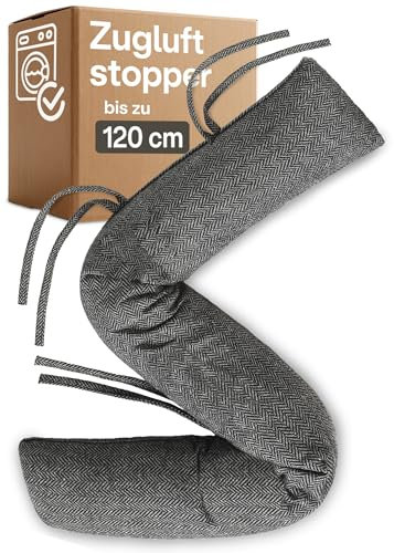 Praknu Burlete Cortavientos para Ventanas de hasta 120 cm - Lavable - Ahorra Energía - Extra Largo y Pesado - También para Puertas Anchas - Gris