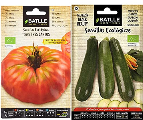 Semillas Batlle Tomate Tres cantos Gigante Rosa - ECO & Calabacín Black Beauty - ECO