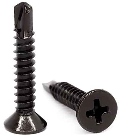 4.8mm x 25mm Black Self Drilling Countersunk Screws Flat Head Carbon Steel Self Tapping Screws for Metal Sheets Roofing Windows (Pack of 50) X07BC