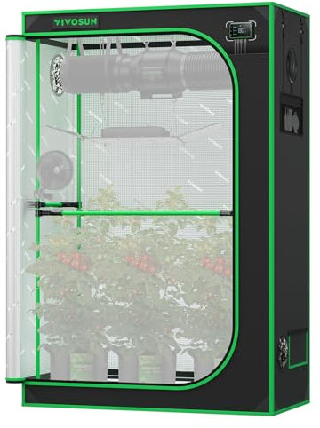 VIVOSUN P426 Tente de Culture Pro de 122 x 61 x 183 cm, avec poteaux épais de 2,5 cm, Tissu Oxford Mylar hautement réfléchissant renforcé, Barres de Suspension supplémentaires et kit CFM élevé pour