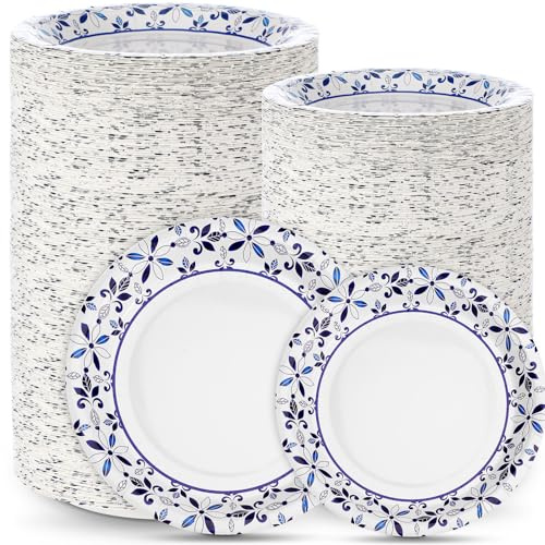 Maxcheck 300 Paper Plates Including 150 Pcs 9 Inch Heavy Duty Printed Disposable Plates and 150 Pcs 7 Inch Soak Proof Disposable Paper Plate for Everyday Use Family Gatherings Parties(Leaf)