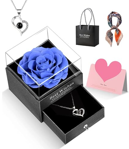 GOICC Rosa Eterna Natural Preservada Día de la Madre Regalos Originales con Collar para Mujer Mamá Abuela Flor Eterna para Mujer Novia Pareja para San Valentin Navidad Cumpleaños Aniversario(Violeta)