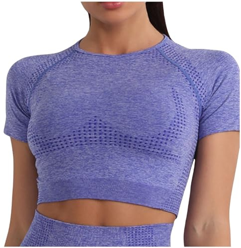 Crop Top deportivo para mujer, camiseta deportiva para correr, yoga, verano, manga corta, ligera, para gimnasio, entrenamiento, espalda cruzada, camiseta transpirable de secado rápido