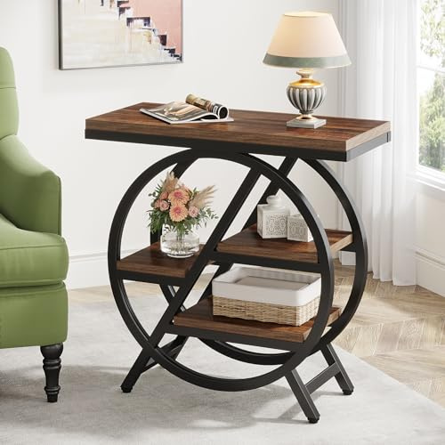Tribesigns 3-Tier Narrow Wooden Side Table, 65 x 30 cm sofa table with storage, Industrial Small Side Table for Living Room, Slim Bedside Table for Bedroom (1 Set)