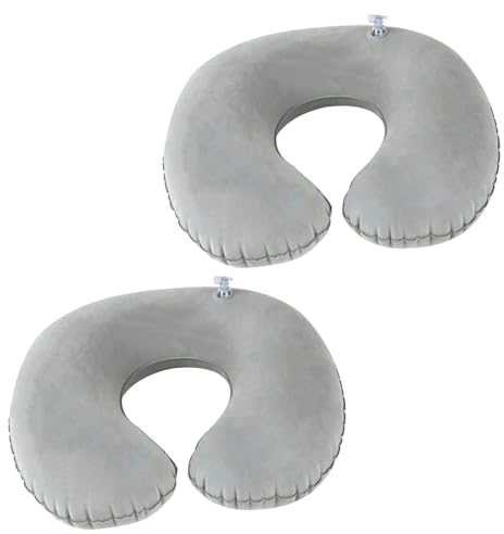 2er Pack Aufblasbare Reisekissen Nackenstützkissen, Nackenkissen Flugzeug Aufblasbar Praktisches und Komfortables Nackenhörnchen für Reisen, Auto, Zug und Flugzeug, Platzsparend und Leich (Light Gray)