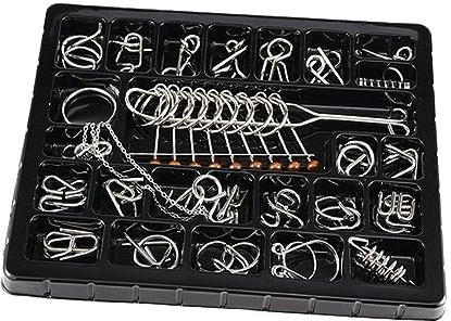 Abaodam 25 Pcs Iq Puzzle Ring Set Educational Brain Teaser Toys for Kids Adults Metal Wire Puzzles for for Family Game Night Party Fun