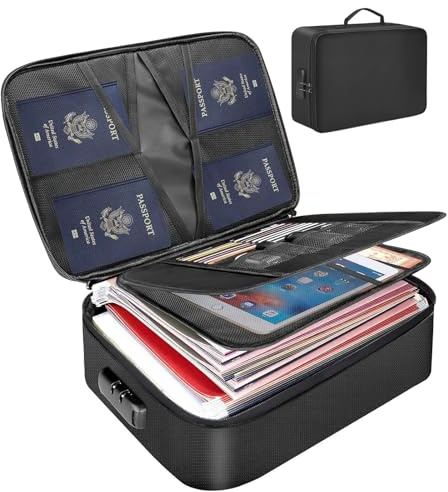 Yolispa Cartella portadocumenti ignifuga con serratura 5200℉ isolata termicamente scatola documenti refrattaria capacità cartella portadocumenti organizer portatile per passaporti certificati
