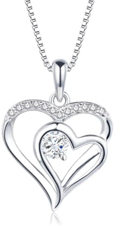 Loutade Kette Silber 925 Damen, 925 Sterling Silber Herz Halskette mit AAAAA Cubic Zirkonia, 45+5cm Silber Kette mit Forever Love Herz Anhänger, Halskette Geschenk für Frauen Freundin zum Geburtstag