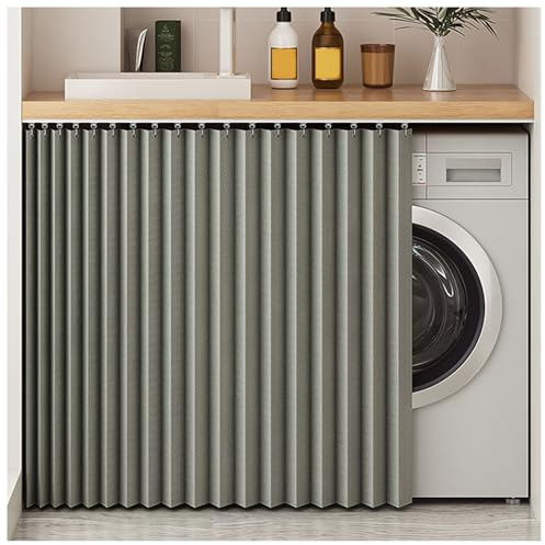 Cortinas de Gabinete y Debajo del Fregadero con Rieles Deslizantes, Impermeables para Armario Cocina Multifuncionales (Gris, Curtain H 90cm/80cm)
