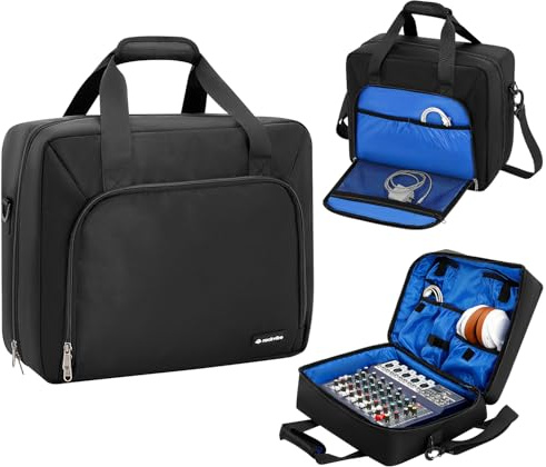 Audio Mixer Carrying Case, Mixer Travel Bag DJ Accessories Equipment Bag with Padding, Large-Capacity DJ Controller Case for Music Studio Equipment, Cables, Podcast Gear and Microphone (Only Bag)
