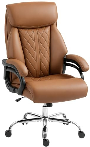 HOMCOM Executive Office Chair, 150kg Big and Tall PU Leather Desk Chair with Spring Padding, Quiet Swivel Wheels, High Back, Height Adjustable, for Home, Light Brown