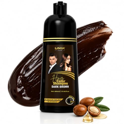 UNIK Care Brown Hair Dye Shampoo 400ml– Instant Grey Coverage, Ammonia Free | Dark Brown Ammonia-Free Hair Dye Shampoo for Grey Coverage, 400ml, Easy 3-in-1 Colour Shampoo for Men & Women
