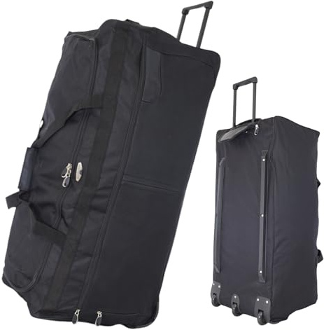 Bordlite 34 XXL 3-Wheel Holdall – Extra Large Rolling Travel Bag with Extendable Handle, Durable Heavy-Duty Duffel Luggage for Long Trips, Sports, Road or Camping Adventures – Black