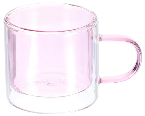 QUARKZMAN 8.4 oz Tasse À Café En Verre Double Paroi, Tasse À Thé Avec Poignées Élargies Pour Espresso, Cappuccino, Sachet De Thé, Latte, Boissons Chaudes Et Froides, Jus, Rose