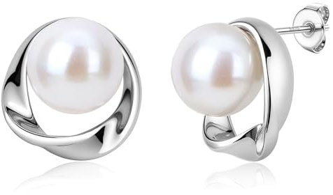 BodyBonita Pendientes Perla Mujer, Aretes con Postes de Plata de Ley 925, Pendientes Hipoalergenicos Mujer, Aretes de Hoja de Ginkgo, Joyería de Moda Color Plata
