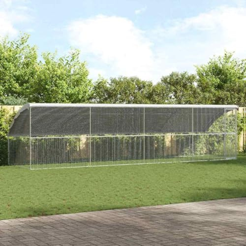 KKHOMEI Pollaio da Esterno con Copertura in Tessuto Impermeabile Telaio Zincato Gabbia per Polli da Esterno Voliera Pollaio Galline Uccelli con 1 Porta 800 x 230 cm