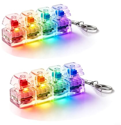 2 stycken RGB Fidget tangentbord, nyckelring, tangentbord, 4 knappar, fidget-leksak med LED-lampor, tangentbord, fidget för stressminskning och tidsfördrift, kvinnor och män