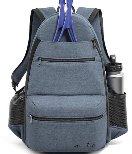 Athletico City Tennis Bag - Tennis Backpack for Men & Women Holds 2 Rackets & Shoes - Bags With Racquet Holder For Tennis, Pickleball, Squash & Badminton - Women's (Gray)