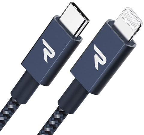 RAMPOW Cable USB C a Lightning MFi Certificado 2M, Cable Lightning USB C Power Delivery Nylon Trenzado para iPhone 12/11/11 Pro/XS/XR/X/8, iPad Mini 5, iPad Air 2019-2m/Azul Zafiro