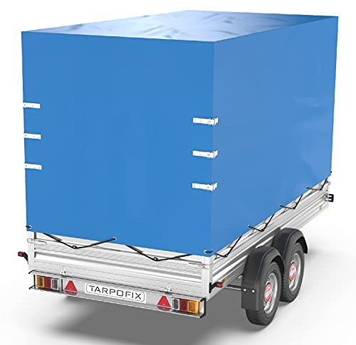 Tarpofix® Anhänger Plane 256x131x135 cm inkl. Planenseil | Anhängerplane Hochplane aus PVC PLANENMATERIAL | Verstärkte Unsinn WEB14 Hänger Abdeckplane für PKW Autoanhänger | Abdeckung Blau