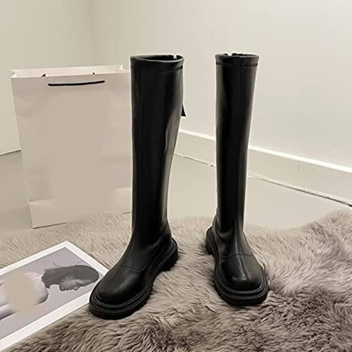 ZXCN Botas Altas Mujeres Negro Invierno Larga Motocicleta Roditas Zapatos Mujeres Plataformas Slim Sole Sole Botas Altas Roditas