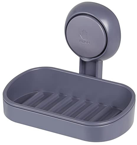 Soap Dish, Uten Suction Cup Soap Holder, No Drilling, Bottom Groove Design, Soap Box for Shower, Bath, Tub and Kitchen Sink - Gray