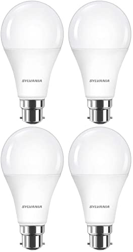 SYLVANIA GLS - Lampadina LED satinata, B22, 14 W, 1521 lumen, bianco caldo, 2700 K, confezione da 4