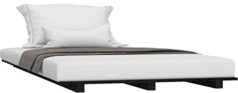 vidaXL Bed Frame - Solid Pinewood Construction - Black - Size 90x200 cm - Stable Slatted Base - Easy Assembly - Suitable for Bedroom