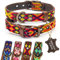 ALTEZAR Hundehalsband Leder - braunes Rindsleder Tribal Feuerrot durchgehend Bestickt gelb/orange/rot - Handgemacht in Mexiko Lederhalsband Hund - Größe S - für kleine Hunde