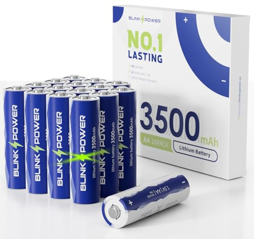 Blinkspower Lithium Batteries AA 16 Pack, 3500mAh NO.1 Lasting 1.5V Double A Lithium Battery 【Non-Rechargeable】