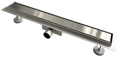 AICA Duschrinne 60 cm, linearer Duschablauf aus gebürstetem 304 Edelstahl, sehr Flach, Seitlicher Bodenablauf mit Geruchsstop, Haarsieb und Flieseneinsatz, Rechteckiges Duschbodenablauf Komplettset