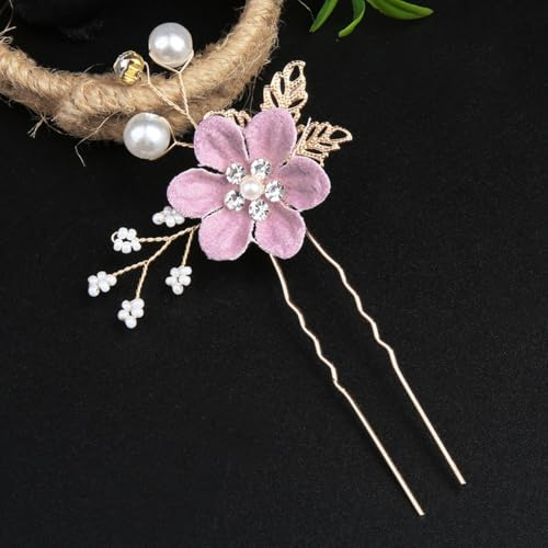 Wambere 2 piezas de horquillas de novia para el pelo de la boda,Horquillas de boda con perlas y flores en forma de U horquillas de cristal para novias damas de honor niñas, púrpura D