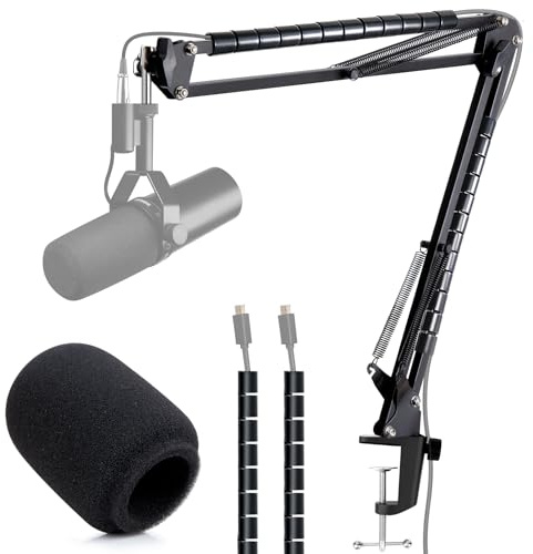 YOUSHARES mikrofonarm med Shure SM7dB dynamisk mikrofon med kabelhylsor – mikrofon vridbart armstativ kompatibel med popskydd, SM7dB mikrofon arm mikrofonstativ skrivbord, SM 7dB boom-arm från