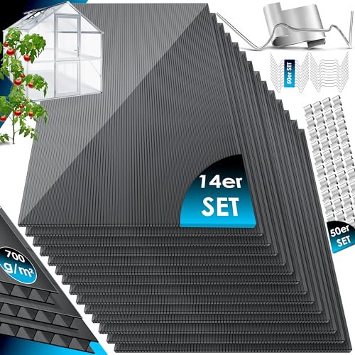 KESSER® 14 Plaques alvéolaires en Polycarbonate 4 mm | Panneau alvéolaire Double de 14,7 m², 150 x 70 cm | Panneau alvéolaire | Panneau pour Serre | Antichoc et résistant aux UV