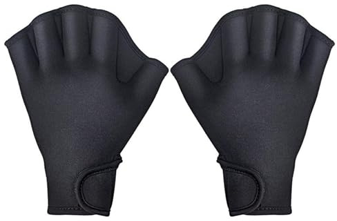 Valicaer Guantes de Natación,1 Pares Guantes Acuáticos Guantes Palmeados Piscina Guantes de Agua Natación Reticulados Guantes de Buceo Ajustables Guantes Aletas de Natación con Muñequera (L)